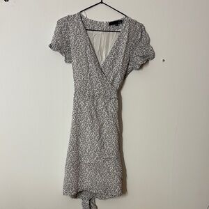 Lightweight Floral Wrap Dress - White with orange & black flowers